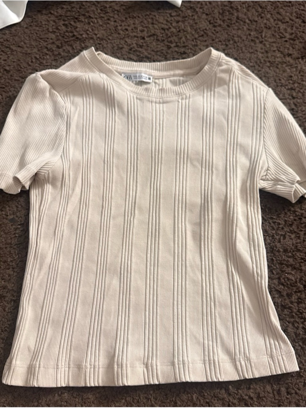 Zara Cream Ribbed Short Sleeve Tee